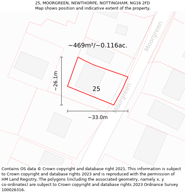 25, MOORGREEN, NEWTHORPE, NOTTINGHAM, NG16 2FD: Plot and title map