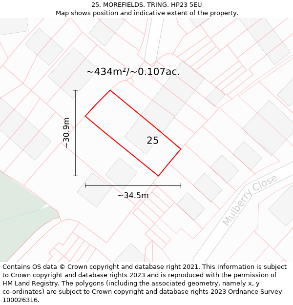 25, MOREFIELDS, TRING, HP23 5EU: Plot and title map