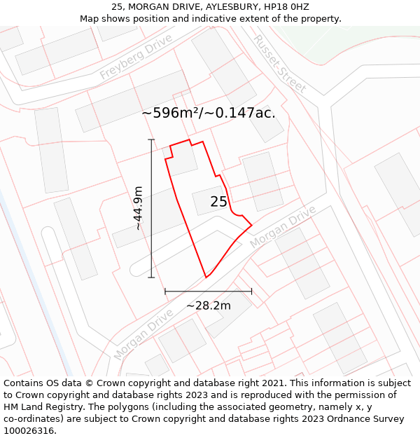 25, MORGAN DRIVE, AYLESBURY, HP18 0HZ: Plot and title map