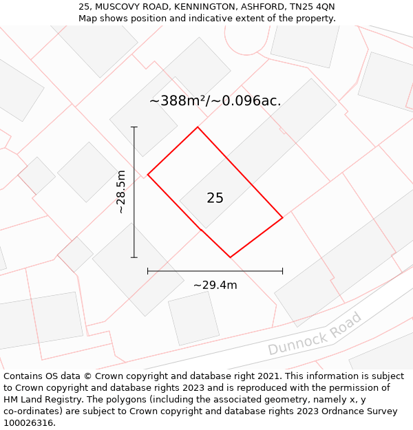 25, MUSCOVY ROAD, KENNINGTON, ASHFORD, TN25 4QN: Plot and title map