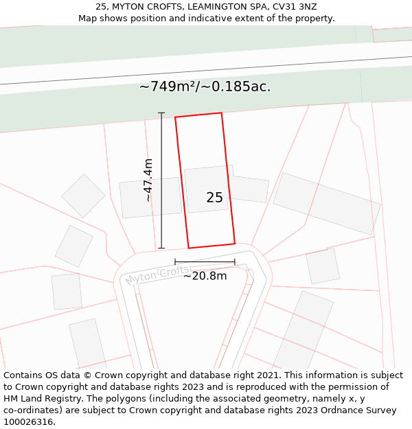 25, MYTON CROFTS, LEAMINGTON SPA, CV31 3NZ: Plot and title map