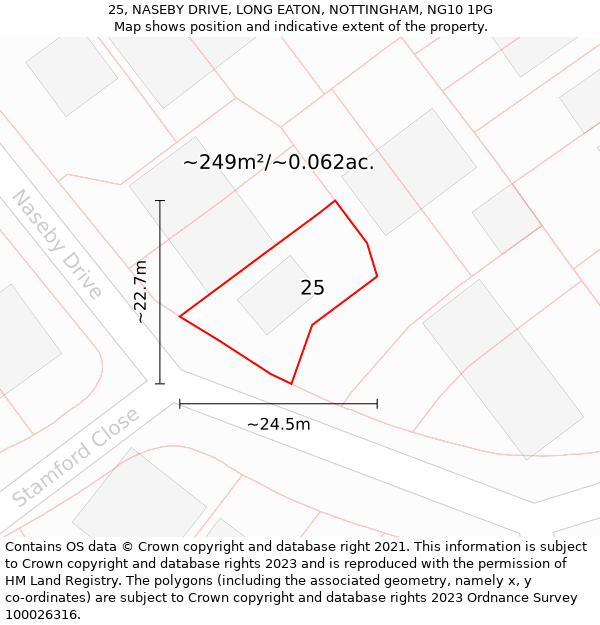 25, NASEBY DRIVE, LONG EATON, NOTTINGHAM, NG10 1PG: Plot and title map