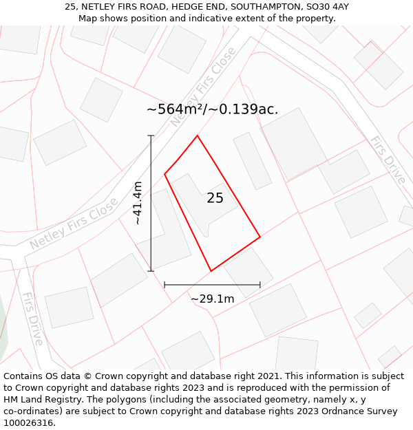 25, NETLEY FIRS ROAD, HEDGE END, SOUTHAMPTON, SO30 4AY: Plot and title map