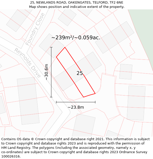 25, NEWLANDS ROAD, OAKENGATES, TELFORD, TF2 6NE: Plot and title map