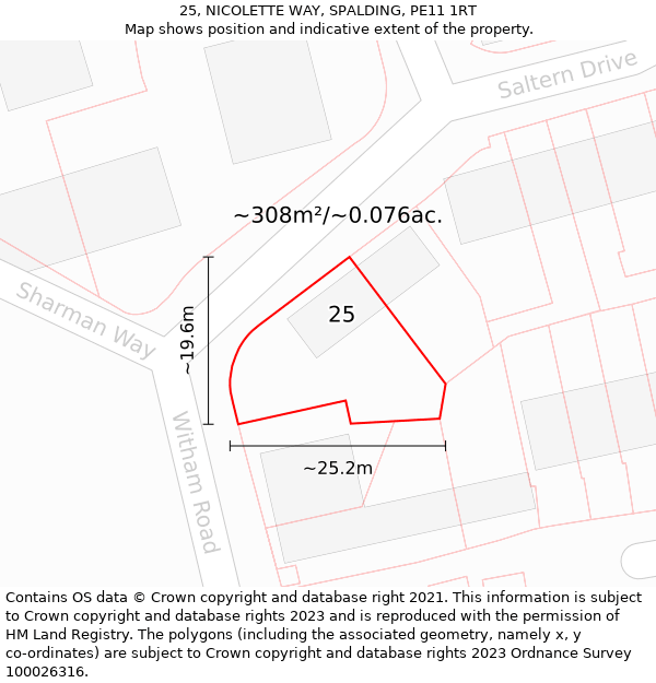 25, NICOLETTE WAY, SPALDING, PE11 1RT: Plot and title map