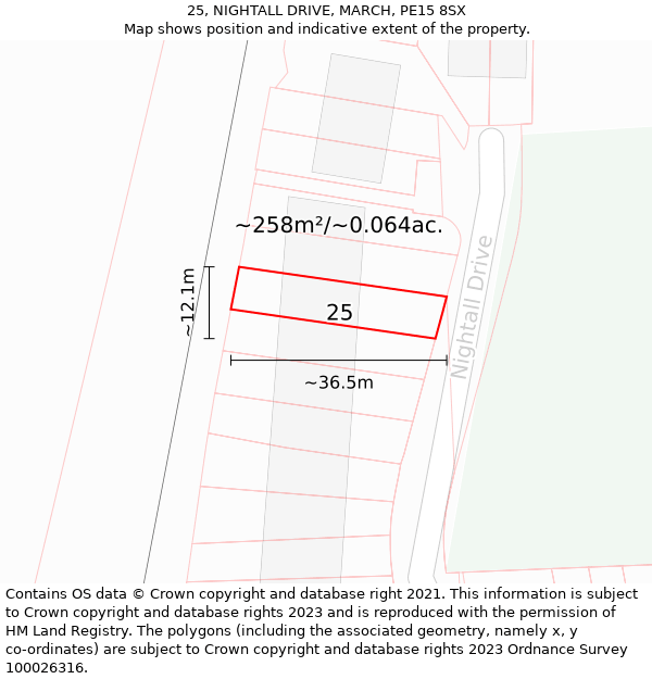 25, NIGHTALL DRIVE, MARCH, PE15 8SX: Plot and title map