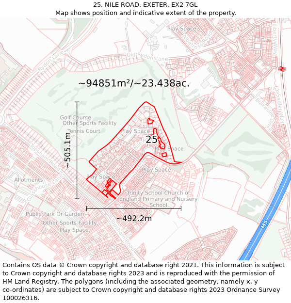 25, NILE ROAD, EXETER, EX2 7GL: Plot and title map