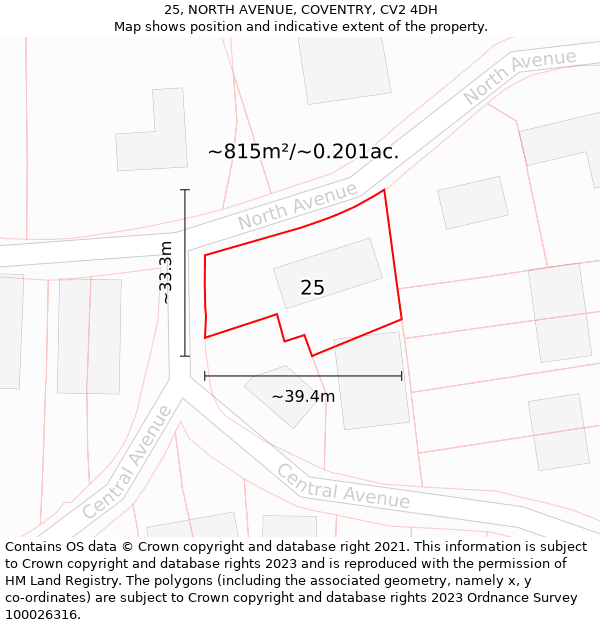 25, NORTH AVENUE, COVENTRY, CV2 4DH: Plot and title map