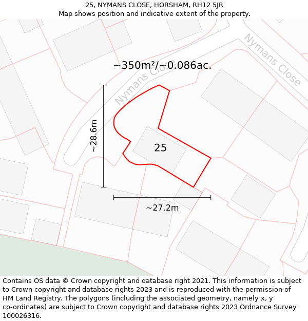 25, NYMANS CLOSE, HORSHAM, RH12 5JR: Plot and title map