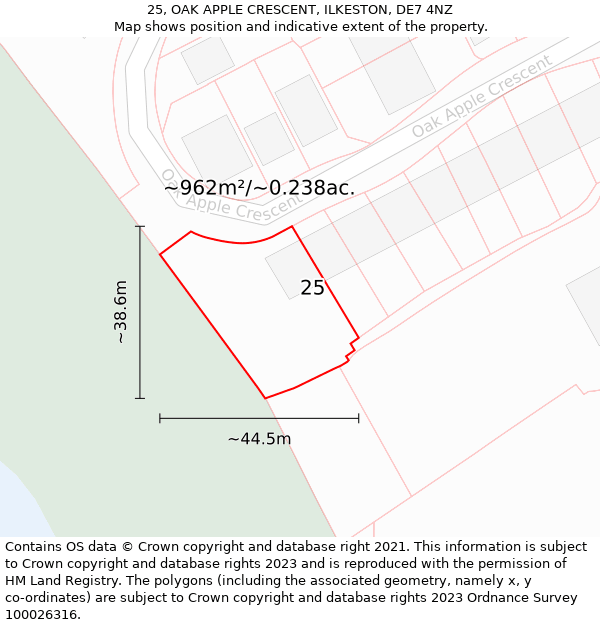 25, OAK APPLE CRESCENT, ILKESTON, DE7 4NZ: Plot and title map