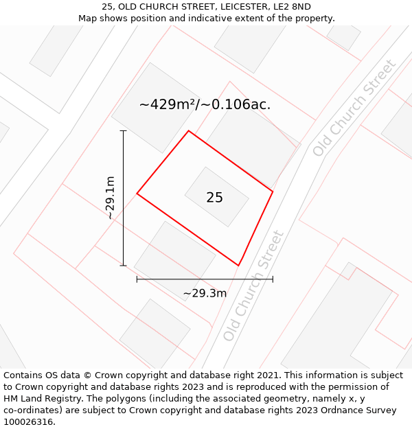 25, OLD CHURCH STREET, LEICESTER, LE2 8ND: Plot and title map