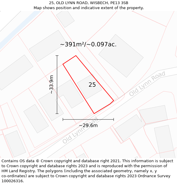 25, OLD LYNN ROAD, WISBECH, PE13 3SB: Plot and title map