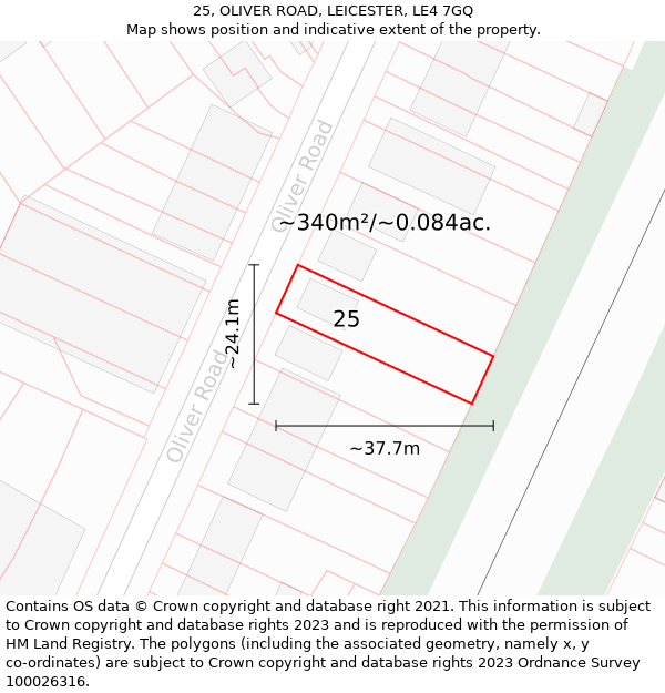 25, OLIVER ROAD, LEICESTER, LE4 7GQ: Plot and title map