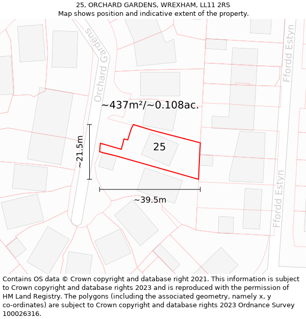 25, ORCHARD GARDENS, WREXHAM, LL11 2RS: Plot and title map