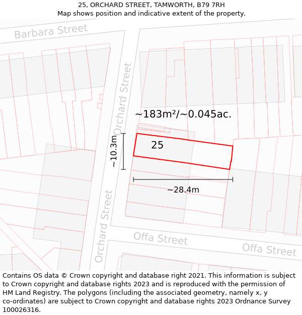 25, ORCHARD STREET, TAMWORTH, B79 7RH: Plot and title map