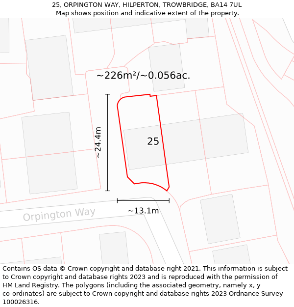 25, ORPINGTON WAY, HILPERTON, TROWBRIDGE, BA14 7UL: Plot and title map