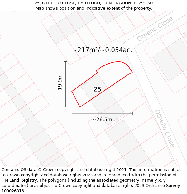 25, OTHELLO CLOSE, HARTFORD, HUNTINGDON, PE29 1SU: Plot and title map