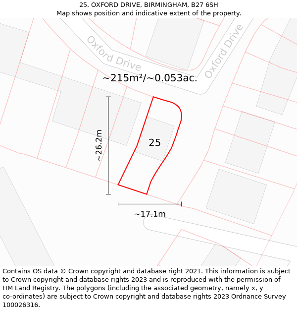 25, OXFORD DRIVE, BIRMINGHAM, B27 6SH: Plot and title map