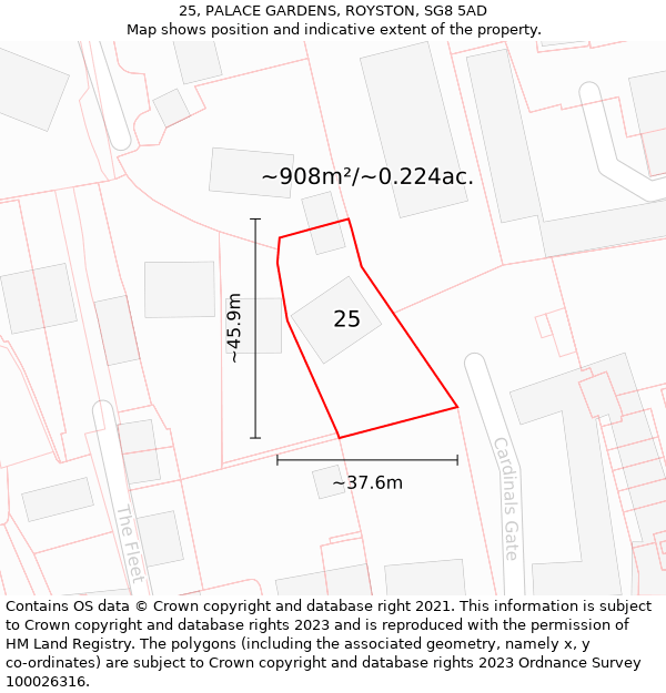 25, PALACE GARDENS, ROYSTON, SG8 5AD: Plot and title map