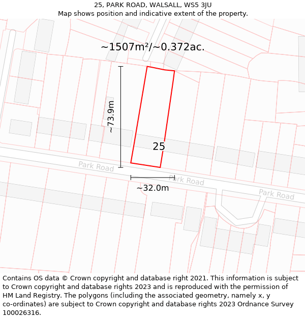 25, PARK ROAD, WALSALL, WS5 3JU: Plot and title map