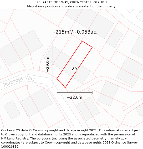 25, PARTRIDGE WAY, CIRENCESTER, GL7 1BH: Plot and title map