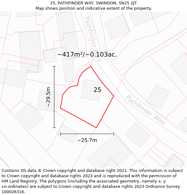 25, PATHFINDER WAY, SWINDON, SN25 2JT: Plot and title map