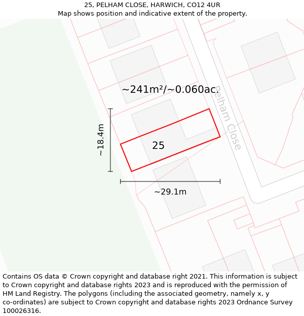 25, PELHAM CLOSE, HARWICH, CO12 4UR: Plot and title map