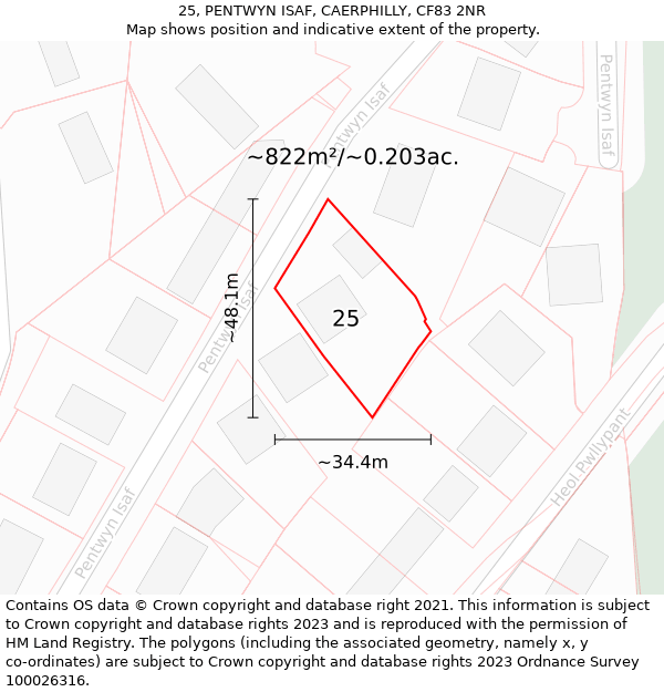 25, PENTWYN ISAF, CAERPHILLY, CF83 2NR: Plot and title map