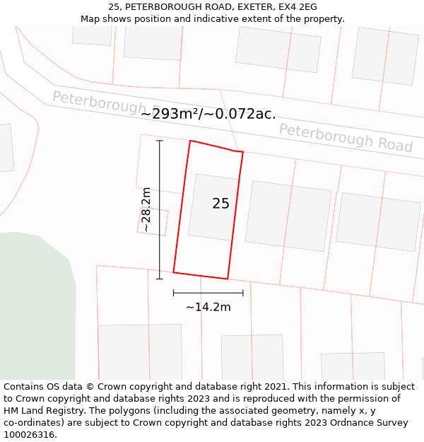 25, PETERBOROUGH ROAD, EXETER, EX4 2EG: Plot and title map