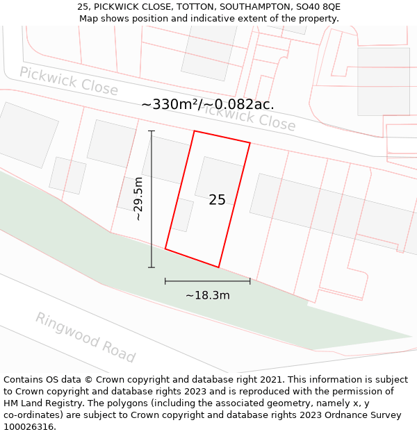 25, PICKWICK CLOSE, TOTTON, SOUTHAMPTON, SO40 8QE: Plot and title map