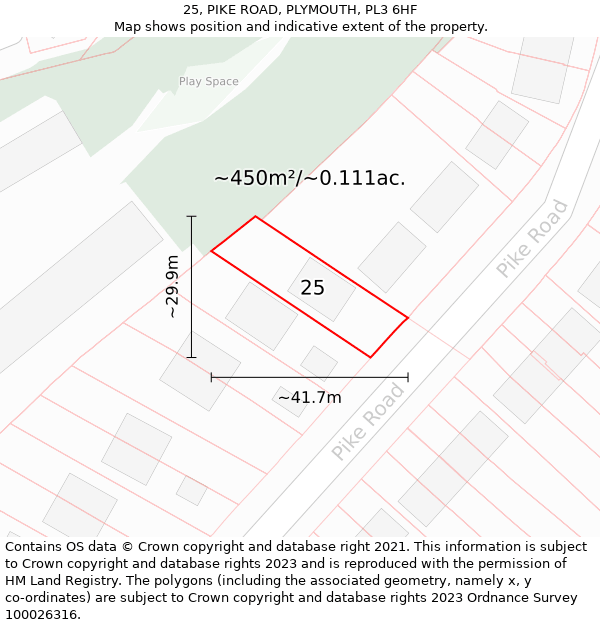 25, PIKE ROAD, PLYMOUTH, PL3 6HF: Plot and title map