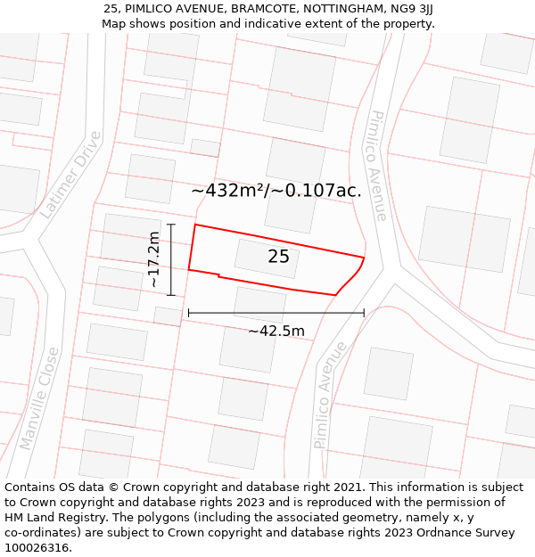 25, PIMLICO AVENUE, BRAMCOTE, NOTTINGHAM, NG9 3JJ: Plot and title map