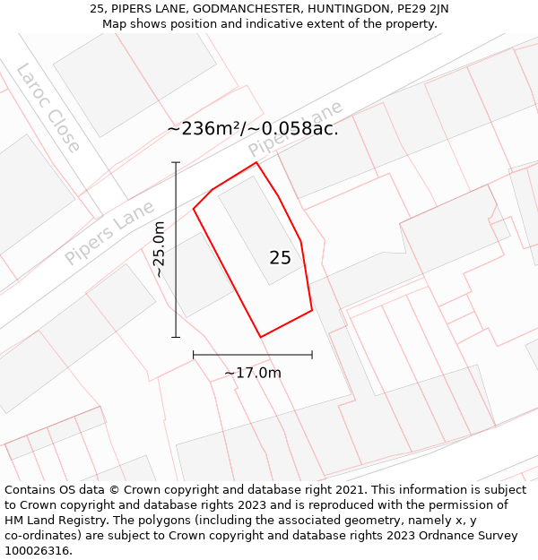 25, PIPERS LANE, GODMANCHESTER, HUNTINGDON, PE29 2JN: Plot and title map