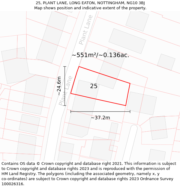 25, PLANT LANE, LONG EATON, NOTTINGHAM, NG10 3BJ: Plot and title map