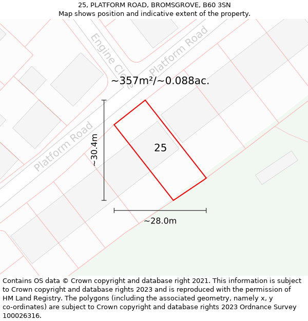 25, PLATFORM ROAD, BROMSGROVE, B60 3SN: Plot and title map