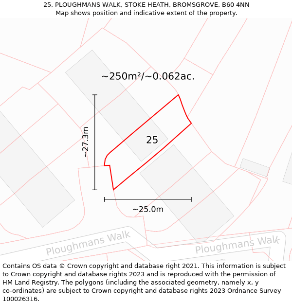 25, PLOUGHMANS WALK, STOKE HEATH, BROMSGROVE, B60 4NN: Plot and title map