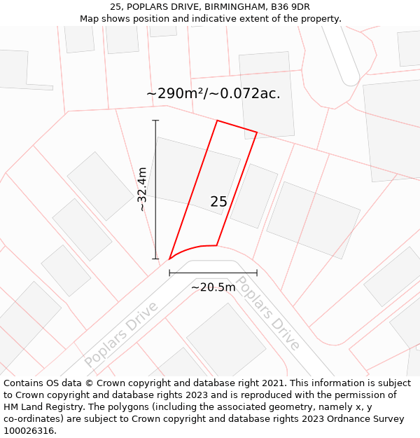 25, POPLARS DRIVE, BIRMINGHAM, B36 9DR: Plot and title map