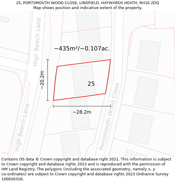 25, PORTSMOUTH WOOD CLOSE, LINDFIELD, HAYWARDS HEATH, RH16 2DQ: Plot and title map