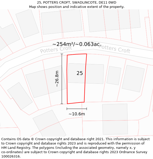 25, POTTERS CROFT, SWADLINCOTE, DE11 0WD: Plot and title map