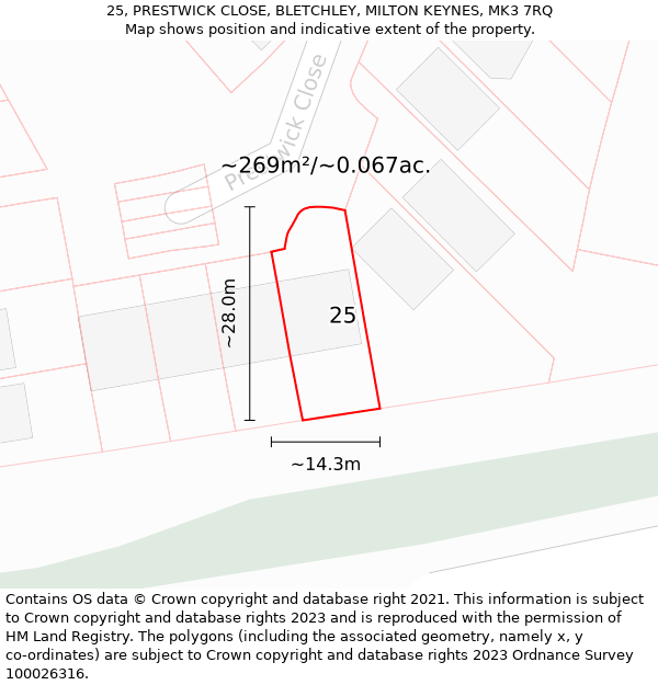 25, PRESTWICK CLOSE, BLETCHLEY, MILTON KEYNES, MK3 7RQ: Plot and title map