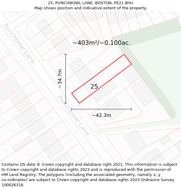 25, PUNCHBOWL LANE, BOSTON, PE21 8HU: Plot and title map