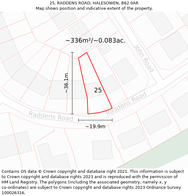 25, RADDENS ROAD, HALESOWEN, B62 0AR: Plot and title map