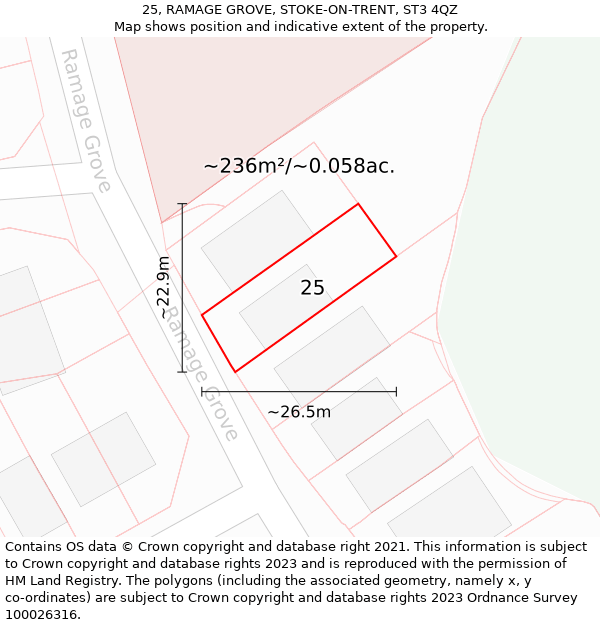 25, RAMAGE GROVE, STOKE-ON-TRENT, ST3 4QZ: Plot and title map
