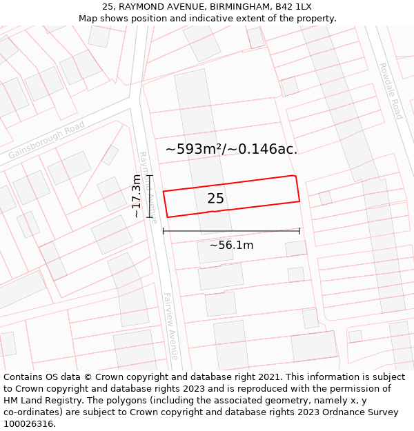 25, RAYMOND AVENUE, BIRMINGHAM, B42 1LX: Plot and title map