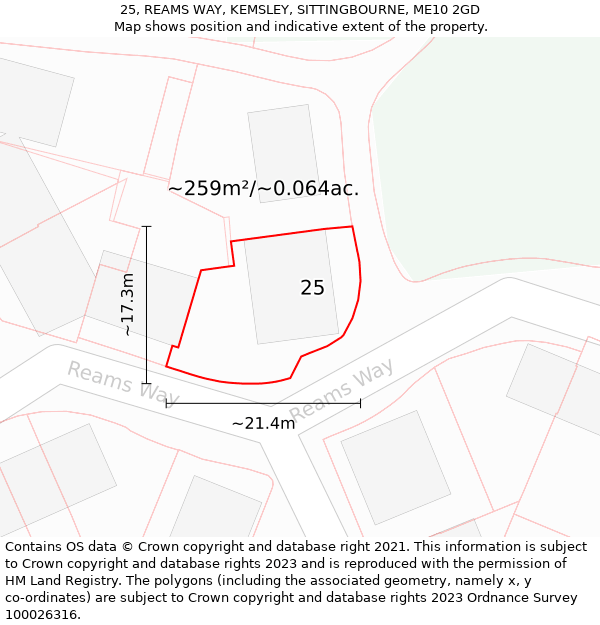 25, REAMS WAY, KEMSLEY, SITTINGBOURNE, ME10 2GD: Plot and title map