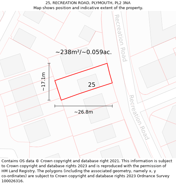 25, RECREATION ROAD, PLYMOUTH, PL2 3NA: Plot and title map