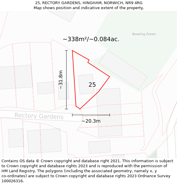25, RECTORY GARDENS, HINGHAM, NORWICH, NR9 4RG: Plot and title map