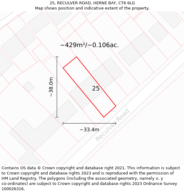 25, RECULVER ROAD, HERNE BAY, CT6 6LG: Plot and title map