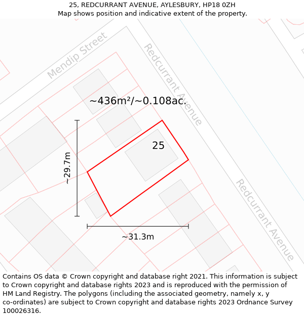 25, REDCURRANT AVENUE, AYLESBURY, HP18 0ZH: Plot and title map