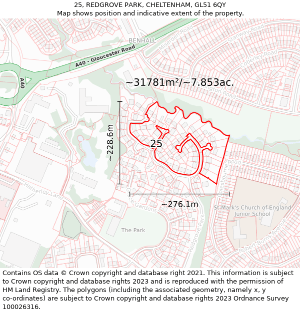 25, REDGROVE PARK, CHELTENHAM, GL51 6QY: Plot and title map